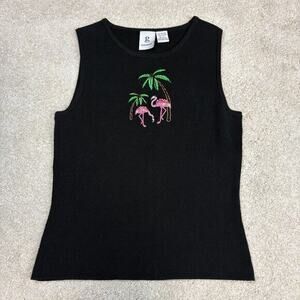 G Knitwear Vintage Embroidered Flamingo Palm Trees Knit Top Size S
